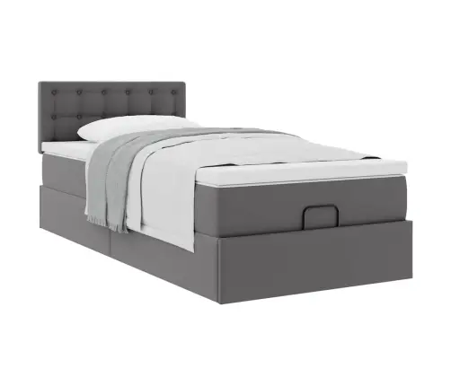 Osmaņu Gulta Ar Matrača, Pelēks, 90X190Cm, Mākslīgā Āda Vidaxl