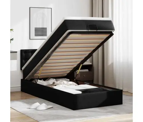 Osmanų Lova Su Čiužiniu, Juodas, 90X200cm Dirbtinė Oda