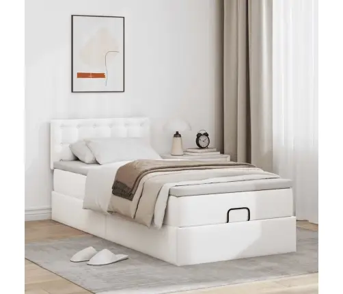 Ottomani Voodi Madratsiga, Valge, 90X200cm Kunstnahk