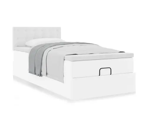 Ottomani Voodi Madratsiga, Valge, 90X200cm Kunstnahk