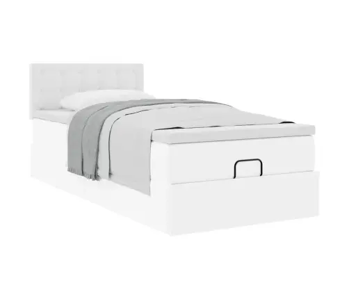 Ottomani Voodi Madratsiga, Valge, 90X200cm Kunstnahk