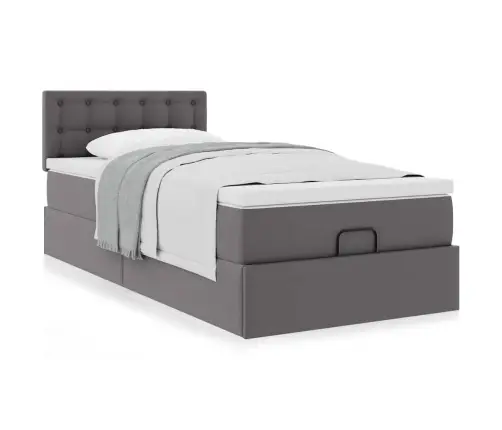 Osmaņu Gulta Ar Matrača, Pelēks, 100X200Cm, Mākslīgā Āda Vidaxl