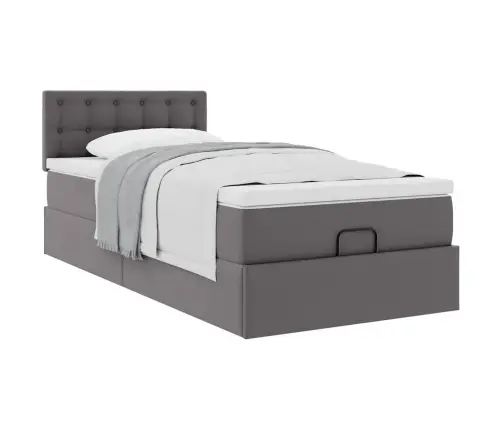 Osmaņu Gulta Ar Matrača, Pelēks, 100X200Cm, Mākslīgā Āda Vidaxl