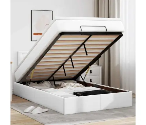 Osmaņu Gultas Rāmis Ar Matrača Balta 120X190Cm Mākslīgā Āda Vidaxl