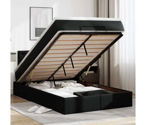 Osmanų Lovos Rėmas Su Čiužiniu, Juoda, 120X200cm Dirbtinė Oda