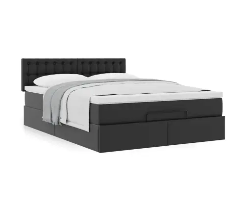 Osmaņu Gulta Ar Matrača, Melns, 140X190Cm, Mākslīgā Āda Vidaxl