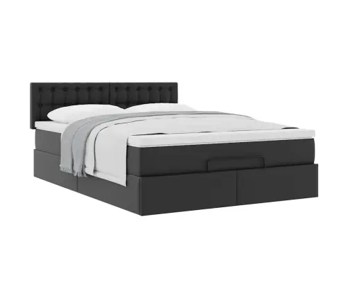 Osmaņu Gulta Ar Matrača, Melns, 140X190Cm, Mākslīgā Āda Vidaxl