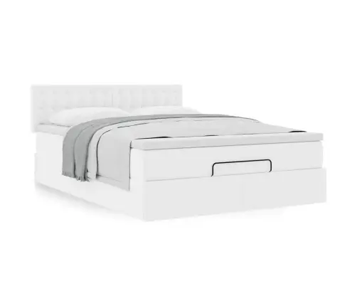 Ottomani Voodi Madratsiga, Valge, 140X190cm Kunstnahk