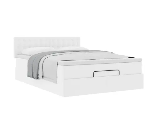 Ottomani Voodi Madratsiga, Valge, 140X190cm Kunstnahk