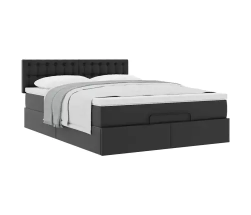 Ottomani Voodiraam Madratsiga, Must, 140X200cm Kunstnahk