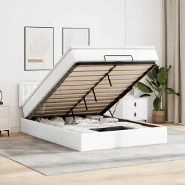 Osmanų Lovos Rėmas Su Čiužiniu, Balta, 140X200cm Dirbtinė Oda Osmanų Lovos Rėmas Su Čiužiniu, Balta, 140X200cm Dirbtinė Oda