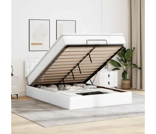 Osmanų Lovos Rėmas Su Čiužiniu, Balta, 140X200cm Dirbtinė Oda