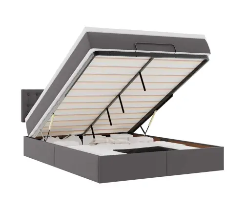 Osmanų Lovos Rėmas Su Čiužiniu, Pilka, 140X200cm Dirbtinė Oda