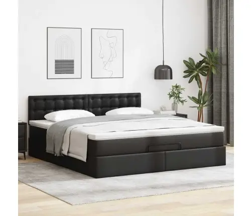 Osmaņu Gultas Rāmis Ar Matrača Melns 160X200Cm Mākslīgā Āda Vidaxl