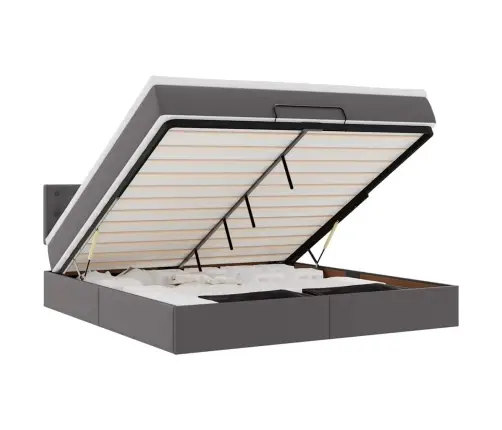 Osmanų Lovos Rėmas Su Čiužiniu, Pilka, 160X200cm Dirbtinė Oda