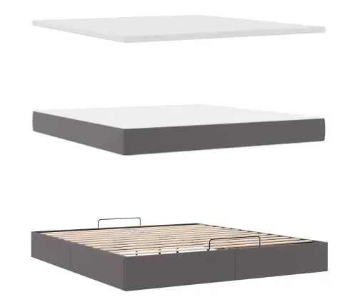 Osmanų Lovos Rėmas Su Čiužiniu, Pilka, 160X200cm Dirbtinė Oda