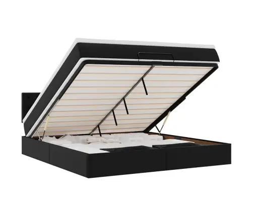 Ottomani Voodiraam Madratsiga, Must, 180X200cm Kunstnahk