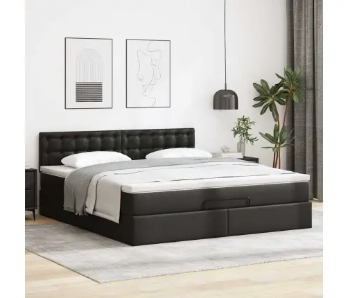 Ottomani Voodiraam Madratsiga, Must, 180X200cm Kunstnahk