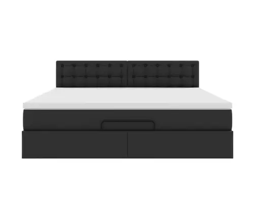 Ottomani Voodiraam Madratsiga, Must, 180X200cm Kunstnahk