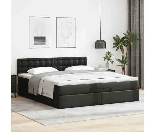 Osmaņu Gultas Rāmis Ar Matračiem Melns 200X200 Cm Mākslīgā Āda Vidaxl