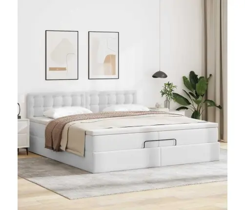 Osmanų Lovos Rėmas Su Čiužiniais, Balta, 200X200cm Dirbt. Oda