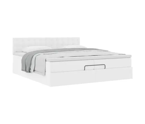 Osmanų Lovos Rėmas Su Čiužiniais, Balta, 200X200cm Dirbt. Oda