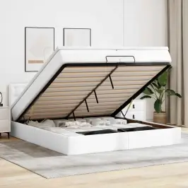 Osmaņu Gultas Rāmis Ar Matračiem Balta 200X200 Cm Mākslīgā Āda Vidaxl