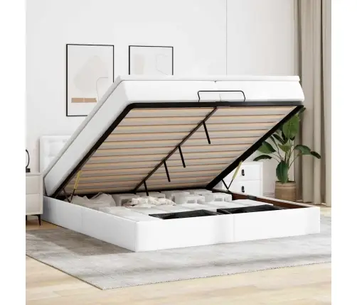 Osmanų Lovos Rėmas Su Čiužiniais, Balta, 200X200cm Dirbt. Oda