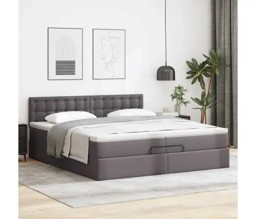 Osmaņu Gultas Rāmis Ar Matračiem Pelēks 200X200 Cm Mākslīgā Āda Vidaxl