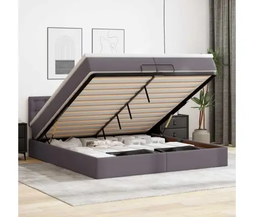 Osmaņu Gultas Rāmis Ar Matračiem Pelēks 200X200 Cm Mākslīgā Āda Vidaxl