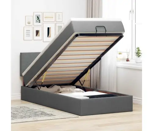 Ottomani Voodiraam Madratsiga, Tumehall, 90X190cm Kangas