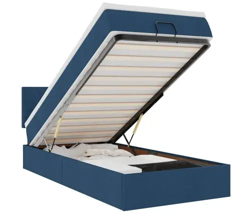 Osmaņu Gultas Rāmis Ar Matrača Zils 90X190 Cm Audums Vidaxl