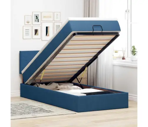 Osmaņu Gultas Rāmis Ar Matrača Zils 90X190 Cm Audums Vidaxl