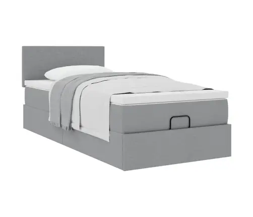 Ottomani Voodi Madratsiga, Helehall, 90X200 cm Kangas