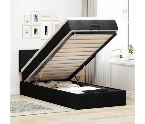 Osmaņu Gultas Rāmis Ar Matrača Melns 90X200 Cm Audums Vidaxl