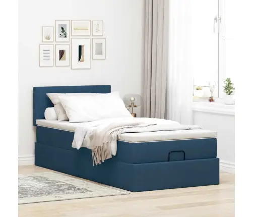 Osmaņu Gultas Rāmis Ar Matrača Zils 90X200 Cm Audums Vidaxl