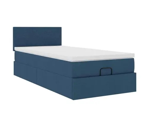 Osmaņu Gultas Rāmis Ar Matrača Zils 90X200 Cm Audums Vidaxl