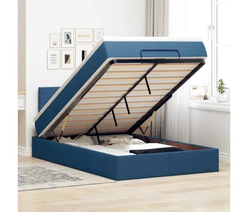 Osmaņu Gultas Rāmis Ar Matrača Zils 120X190Cm Audums Vidaxl