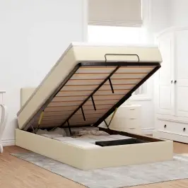 Osmaņu Gultas Rāmis Ar Matrača Krēmkrāsas 120X200 Cm Audums Vidaxl