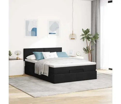 Osmaņu Gulta Ar Matraci, Melns, 140X190Cm, Audums Vidaxl