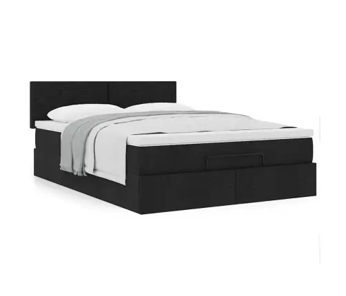 Osmaņu Gulta Ar Matraci, Melns, 140X190Cm, Audums Vidaxl