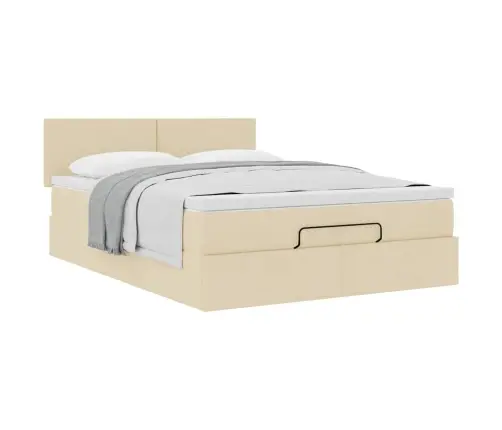 Osmaņu Gulta Ar Matraci, Krēmkrāsas, 140X190 Cm, Audums Vidaxl