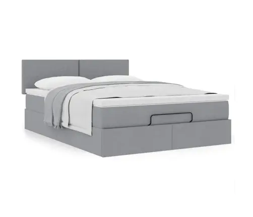 Ottomani Voodi Madratsiga, Helehall, 140X200 cm Kangas