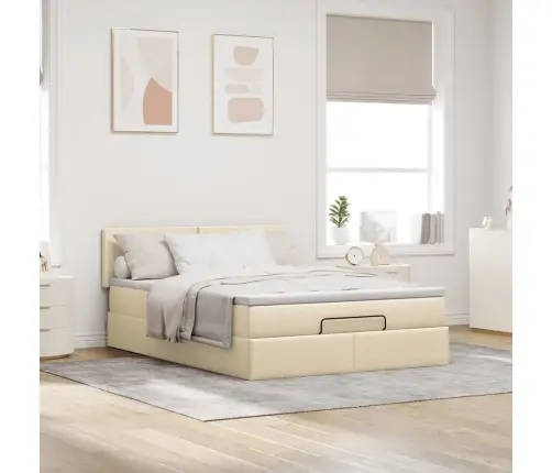 Ottomani Voodi Madratsiga, Kreemjas, 140X200 cm Kangas