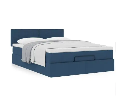 Osmanų Lovos Rėmas Su Čiužiniu, Mėlynas, 140X200cm Audinys