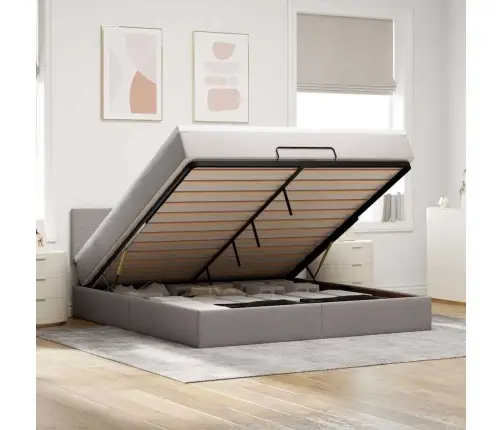 Osmanų Lovos Rėmas Su Čiužiniu, Taupe, 160X200 cm Audinys