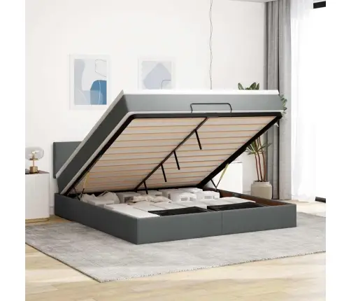 Osmanų Lovos Rėmas Su Čiužiniu, Pilkas, 180X200 cm Audinys