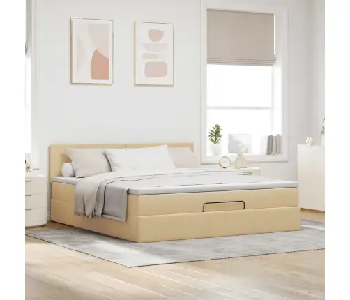 Osmaņu Gultas Rāmis Ar Matrača Krēmkrāsas 180X200 Cm Audums Vidaxl