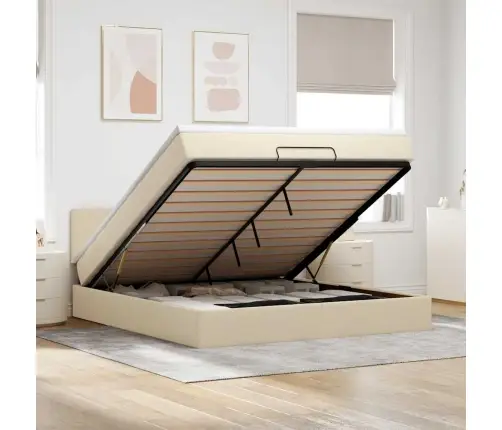 Osmaņu Gultas Rāmis Ar Matrača Krēmkrāsas 180X200 Cm Audums Vidaxl