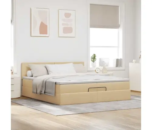 Ottomani Voodi Madratsiga, Kreemjas, 200 X 200 cm Kangas